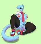  anthro anubianpup blue_fur breasts butt cat clothing feline female fur hi_res high_heels legwear mammal mature_female mother necktie nicole_watterson nipples parent pubes solo stockings the_amazing_world_of_gumball 