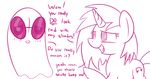  absurd_res ambiguous_gender crossover cutie_mark dialogue duo equine female feral friendship_is_magic ghost hi_res horn horse mammal monochrome my_little_pony napstablook open_mouth pony simple_background spirit sykobelle text undertale unicorn video_games vinyl_scratch_(mlp) white_background 