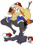 anthro ash braixen breasts clothed clothing confusion female footwear halcy0n jacket looking_down multi_breast nintendo open_jacket orange_eyes pants pants_down pok&eacute;mon pussy pussy_juice shoes simple_background solo spreading transformation video_games wet white_background white_sclera 