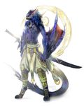  2015 ambiguous_gender anthro beak capcom claws clothed clothing half-dressed hi_res kiguri male markings melee_weapon monster_hunter nargacuga pants red_markings simple_background solo standing sword topless video_games weapon white_background winged_arms wings wyvern 