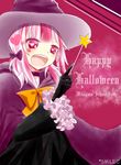  bad_id bad_pixiv_id bow copyright_name fujishiro_otone hair_bow halloween happy_halloween hat mikagura_gakuen_kumikyoku multicolored_hair open_mouth pink_hair smile_(violet) solo twintails two-tone_hair wand white_hair witch_hat 