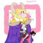  asgore_dreemurr blonde_hair blush boss_monster cape caprine clothed clothing dongeroverlord hair horn humor kissing machine male mammal mettaton monster robot size_difference suggestive undertale video_games 