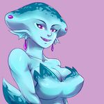  big_breasts blue_skin breasts cleavage clothed clothing ear_piercing female hi_res huge_breasts hyrule_warriors looking_at_viewer nintendo open_mouth piercing plagueofgripes princess_ruto purple_eyes smile solo the_legend_of_zelda video_games zora 