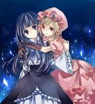  bad_id bad_pixiv_id blonde_hair blue_eyes blue_hair bow dress elbow_gloves frederica_bernkastel gloves hat hug lambdadelta multiple_girls pink_hat red_eyes tsukioka_tsukiho umineko_no_naku_koro_ni 