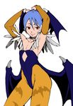  1girl alternate_color armpits blue_hair capcom demon_girl demon_wings female flat_chest flat_color lilith_aensland purple_hair red_eyes short_hair simple_background smile solo succubus vampire_(game) white_background wings 