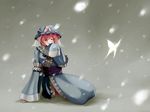  bad_id bad_pixiv_id bug butterfly hat insect pink_hair saigyouji_yuyuko short_hair sleeves_past_wrists snow solo touhou uruo 