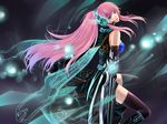  aqua_eyes detached_sleeves headphones headset long_hair megurine_luka nao_takase pink_hair solo thighhighs vocaloid zettai_ryouiki 