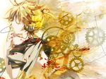  blonde_hair closed_eyes gears headphones headset hekicha kagamine_len male_focus petals solo vocaloid 