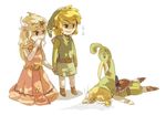  2boys black_eyes blonde_hair dual_persona elbow_gloves ezlo gloves hat link long_hair lowres md5_mismatch motono_(shichino) multiple_boys pointy_ears princess_zelda shield smile the_legend_of_zelda the_legend_of_zelda:_the_minish_cap 