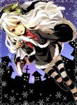  black_santa_costume christmas original pantyhose santa_costume solo striped striped_legwear white_hair yellow_eyes yuzuki_karu 