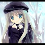  artist_request beret blue_eyes coat code_geass green_hair hat lowres non-web_source open_mouth scarf snow solo source_request tree winter 
