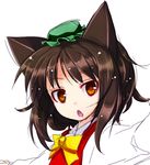  :o akino_sora animal_ears bow bowtie brown_hair cat_ears chen face hat open_mouth orange_eyes outstretched_arms portrait sketch solo spread_arms touhou tsurime 