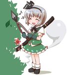  ^_^ bad_id bad_pixiv_id chibi closed_eyes flower hedge_trimmer hitodama houroku konpaku_youmu konpaku_youmu_(ghost) lowres musical_note solo sword touhou weapon 