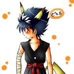  bandages black_hair cosplay gen_1_pokemon hiei_(yuu_yuu_hakusho) male_focus pikachu pikachu_(cosplay) pokemon pokemon_(creature) red_eyes solo yuu_yuu_hakusho 