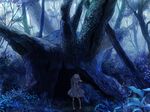 barefoot blonde_hair blue child crying dress fern forest leaf long_hair nature original rowya scenery silver_hair solo standing tree 