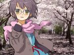  glasses jacket kita_high_school_uniform nagato_yuki r_(sena007) scarf school school_uniform solo suzumiya_haruhi_no_shoushitsu suzumiya_haruhi_no_yuuutsu wind 