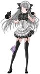  contrapposto cup frills garter_straps gothic_lolita grey_hair kisaragi_mizu legs lolita_fashion maid one_eye_closed original purple_eyes skirt solo standing teacup teapot thighhighs transparent_background zettai_ryouiki 