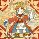  3boys armor blue_eyes corobo cow crown gloves grunt_soldier hardworking_farmer little_king's_story lowres multiple_boys rainbow_wizard_(little_king's_story) sarmat scepter smile sword weapon 