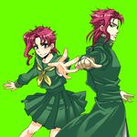  1girl dual_persona earrings gakuran genderswap genderswap_(mtf) green_eyes jewelry jojo_no_kimyou_na_bouken kakyouin_noriaki school_uniform serafuku short_hair simple_background yukito_(139) 