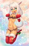  :d animal_ears animal_print aqua_eyes bikini blush boots breasts cat_ears cat_tail christmas cleavage dark_skin ecell elbow_gloves fang final_fantasy final_fantasy_xiv gloves leopard_print long_hair looking_at_viewer merry_christmas miqo'te navel open_mouth paw_gloves paw_pose paws red_gloves red_legwear side-tie_bikini small_breasts smile solo swimsuit tail thigh_boots thighhighs white_hair 