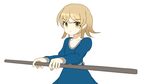  animated animated_gif bad_id bad_tumblr_id belt blonde_hair blue_dress close-up dress dust leaf long_sleeves lowres martial_arts original pantyhose petals polearm rose_petals short_hair simple_background solo spinning staff stick sumashi weapon white_background yellow_eyes 