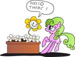  ! ambiguous_gender crossover cutie_mark daisy_(mlp) dialogue digital_media_(artwork) dirt english_text equine female feral flower flowey_the_flower friendship_is_magic fur green_eyes green_hair hair hooves horse ilovegir64 mammal my_little_pony pink_fur plant pony scared simple_background speech_bubble surprise text undertale video_games white_background white_sclera 