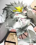  abs balls blush bukkake canine censor_bar censored cum cum_in_mouth cum_inside cumshot debirobu erection eyes_closed faceless_male finger_in_mouth fur grey_fur greyfus group hand_on_penis human humanoid_penis japanese_text kneeling male male/male mammal masturbation multicolored_fur muscular muscular_male nude orgasm pecs penis precum simple_background teeth text tongue tongue_out two_tone_fur vein veiny_penis white_fur wild_knights_gulkeeva wolf 