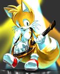  anthro black_nose blue_eyes canine clothing footwear fox fur gloves male mammal miles_prower musical_instrument smile solo sonic_(series) tetora video_games white_fur yellow_fur 