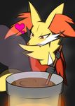  chocolate delphox gen_6_pokemon no_humans pokemon pokemon_(creature) solo stirring valentine 