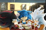  3boys anthro black_nose clothing food furry gloves group hedgehog male male_focus mammal multiple_boys sega shadow_the_hedgehog silver_the_hedgehog sonic sonic_(series) sonic_the_hedgehog tetora video_games 