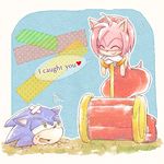  &lt;3 amy_rose anthro black_nose boots clothing dress duo english_text female footwear gloves green_eyes hair hammer headband hedgehog low_res male mammal miyaco pink_hair short_hair smile sonic_(series) sonic_the_hedgehog text tools video_games 