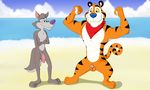  anthro balls bandanna barefoot beach canine chip_the_wolf crossed_arms duo eye_contact feline flaccid flexing front_view male male/male mammal mascot mostly_nude neenya nude outside penis penis_tip seaside sheath small_penis smile smirk standing tiger tony_the_tiger whiskers wolf 