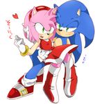  &lt;3 1boy 1girl amy_rose anthro black_nose blush boots bracelet clothing dress duo female footwear furry gloves green_eyes hair half-closed_eyes headband hedgehog jam8686 japanese_text jewelry male mammal pink_hair sega simple_background sonic sonic_(series) sonic_the_hedgehog text video_games 