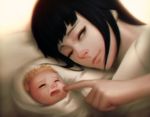  1girl arieaesu baby black_hair crying hyuuga_hinata lips mother_and_son naruto naruto_(series) uzumaki_boruto white_eyes 