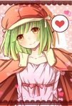  bakemonogatari cabbie_hat green_hair hat heart highres monogatari_(series) orange_eyes sengoku_nadeko short_hair smile solo spoken_heart sunao 