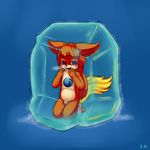  alternate_version_available anthro balls blue_background blush canine cold cub encased firefox flaccid fox front_view ice kneeling male mammal open_mouth penis shaking shivering signature simple_background solo supremekitten young 
