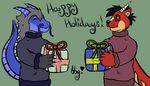  2015 anthro beatboxgal christmas dragon dratter felix_reverie fur furred_dragon gift holidays horn hybrid lutra_draconis male mammal mustelid otter scales zragon 