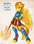  2015 amber_eyes ambris anthro anthrofied armor equine female friendship_is_magic fur hair mammal melee_weapon multicolored_hair my_little_pony pegasus polearm solo spear spitfire_(mlp) two_tone_hair weapon wings wonderbolts_(mlp) yellow_fur 