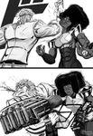  1girl afro artist_request blood comic counter crossover dio_brando garnet_(steven_universe) greyscale jojo_no_kimyou_na_bouken monochrome muscle one-punch_man parody punching spiked_hair steven_universe third_eye 