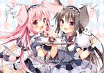  :d animal_ears ass blush brown_hair bunny_ears cup dress fang in_container in_cup long_hair maid maid_headdress minigirl multiple_girls open_mouth original pan_(mimi) panties pink_eyes pinstripe_pattern short_dress smile striped striped_panties tail teacup teapot tray underwear 