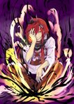  adlet_myer ahoge bad_id bad_pixiv_id hairband hand_on_own_face looking_at_viewer male_focus momonga_(ooiaura) pouch red_eyes red_hair rokka_no_yuusha sitting solo 
