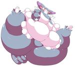 belly big_belly big_breasts big_butt blue_fur blush breasts butt featureless_crotch feline female fluffy funi fur huge_butt looking_at_viewer low-angle_shot mammal nintendo obese overweight pok&eacute;mon purple_fur purugly red_eyes simple_background solo spread_legs spreading thick_thighs video_games whiskers white_fur 