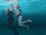  blue_eyes i-58_(kantai_collection) kantai_collection long_hair multiple_girls one-piece_swimsuit open_mouth pink_hair school_swimsuit short_hair swimsuit u-511_(kantai_collection) underwater youmak 