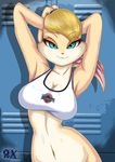  anthro blonde_hair blue_eyes bottomless breasts cleavage clothed clothing fenrox hair hairband half-dressed lagomorph lola_bunny looney_tunes mammal navel rabbit warner_brothers 