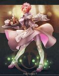  apron bottle creamer_(vessel) full_body high_heels lips lipstick maid maid_headdress makeup nakama_yasukata pantyhose pink_hair pixiv_fantasia pixiv_fantasia_t solo tea_set tray waist_apron wine_bottle 