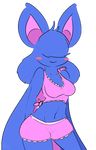  1girl animated animated_gif anthro bangs_(character) bat_ears big_ears blue_hair blue_skin blush breasts clothing cute ear_twitch elpatrixf female furry hair hair_over_eyes nintendo personification pink_bra pok&eacute;mon pok&eacute;morph pokemon smile solo underwear video_games zubat 