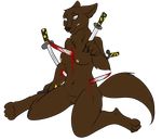  2015 akane_(akanisen) anthro areola black_nose blade blood breasts brown_fur canine claws digital_media_(artwork) dog female fur gore grosspotoo hi_res husky katana mammal melee_weapon nipples nude pussy simple_background solo sword teeth toe_claws weapon wolf 