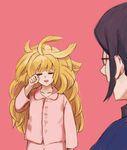  absurdres black_hair blonde_hair fumitan_admoss glasses gundam gundam_tekketsu_no_orphans highres kudelia_aina_bernstein long_hair messy_hair multiple_girls pajamas sleepy tears wacca younger 