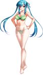  absurdres blue_hair bow bow_panties bra breasts cleavage collarbone frilled_bra frilled_panties frills full_body green_bra green_panties gusset hair_ribbon hands_on_hips highres kagami_hirotaka long_hair looking_at_viewer medium_breasts mesu_kyoushi_4 navel panties panties_under_pantyhose pantyhose purple_eyes ribbon solo strap_gap takamine_miyu thighband_pantyhose transparent_background twintails underwear underwear_only very_long_hair white_legwear 