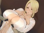  bad_id bad_pixiv_id bar_censor blonde_hair bow breasts censored collarbone cum cum_string dead_or_alive dutch_angle green_eyes hair_bow hand_on_own_chest helena_douglas huge_breasts multiple_penises mumaya penis solo_focus 